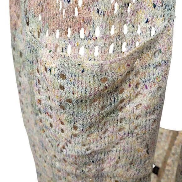 NEW POL Small Muted Pastel Open Knit Long Cardigan Sweater Short Sleeve Pockets - Picture 12 of 12